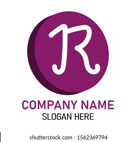 R initial handwriting logo design in 3D Purple Circle. Handwriting logo of initial signature. Beautiful design and elegant handwritten logo for fashion, wedding, luxury logo, jewelry and many more.