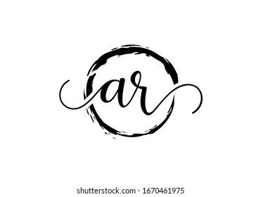 A und R Initial Handschrift Logo Design mit Pinselkreis. handgeschriebenes Logo für Mode, Team, Hochzeit, Luxuslogo.