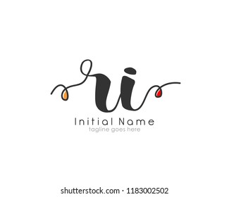 R I Initial handwriting logo vector template