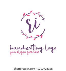 R I Initial handwriting logo vector