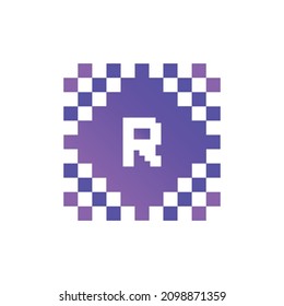 R initial letter alphabet pixel style logo vector design