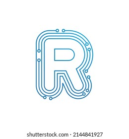 R letra inicial Modelo de logotipo de la tecnología de circuito