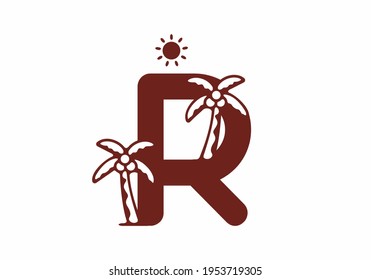 R initial letter with coconut tree design
