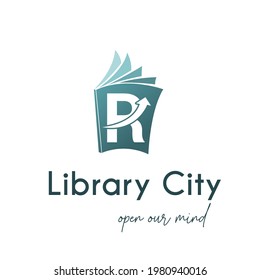 R Letra inicial plana moderna tipo de logotipo de libro para educación, librería, librería, biblioteca, comercio minorista, marca de logotipo comercial de papel
