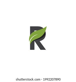 R Initial letter with green leaf