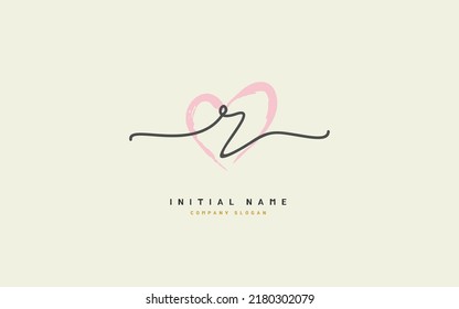 R Initial letter handwriting and  signature logo. A concept with heart template element.