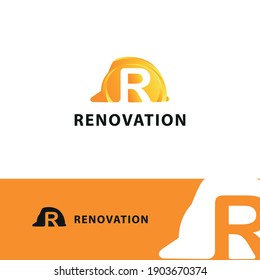 R Initial Letter and Hard Hat Protection Helmet. Safety Logo concept. Construction and Contractor building logo design