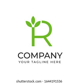 R initial letter with leaf plant shape logo template, vector file eps 10 text and color is easy to edit