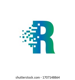 R Initial Letter Logo Design with Digital Pixels in Gradient Colors