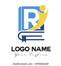 R carta inicial Educación simple moderna, biblioteca, librería, librería, plantilla de logotipo de literatura. Identificación del logotipo de la aplicación móvil del inicio de aprendizaje E