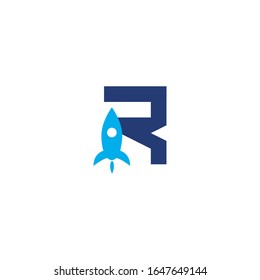 R initial letter with rocket design logo, elements, icons, symbols, abstract, shapes. Creative inspiration idea with flat style for business company, template collection, marketing promotions.
