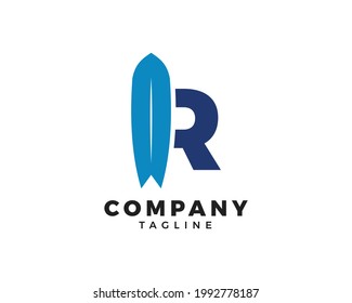 R initial letter with surf board shape logo icon design vector