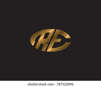 R A initial letters looping linked ellipse elegant logo golden black background
