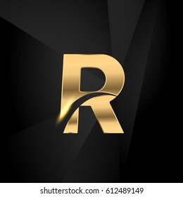 R initial letters swoosh elegant logo golden black background