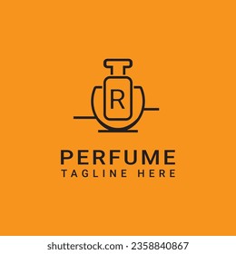 R initial line design perfume business logo.