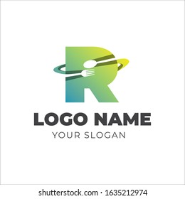 R initial logo combined with spoon and fork