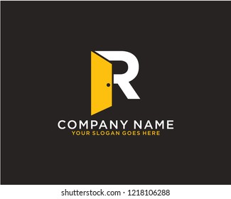 R Initial logo concept with door template vector