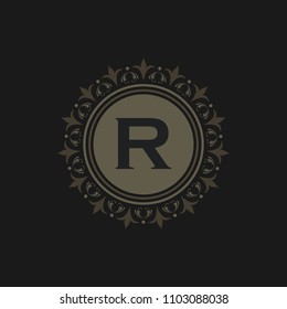 R initial logo. Luxury ornament crown logo.