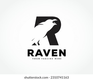 R initial logo raven bird logo symbol design template illustration inspiration