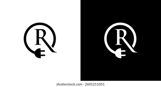 R initial logo and simple electricity vector