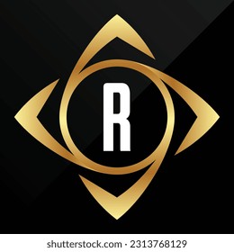 R Initial luxury gold Letter Type Logo Sign Symbol Icon Simple Elegance
