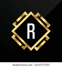 R Initial luxury gold Letter Type Logo Sign Symbol Icon Simple Elegance