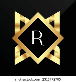 R Initial luxury gold Letter Type Logo Sign Symbol Icon Simple Elegance