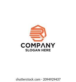 R initial monogram logo with hexagonal shape style