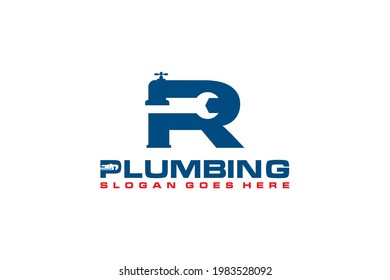 R Initial for Plumbing Service Logo Template, Water Service Logo Symbol.