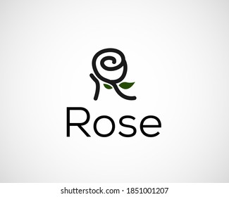 R initial rose logo symbol line art design template