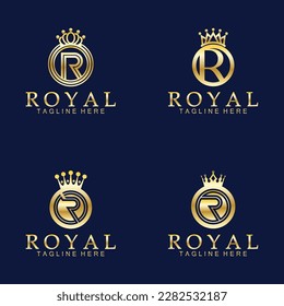 R initial royal crown logo. Royal, King, queen luxury symbol. Font emblem.