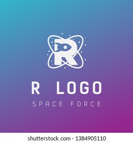 r initial space force logo design galaxy rocket vector in gradient background