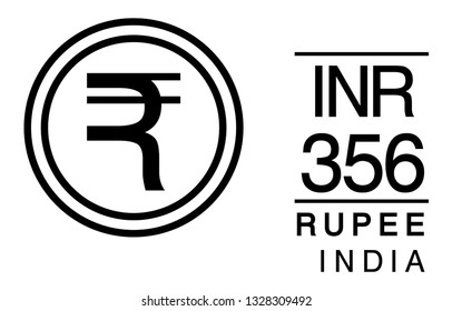 R, INR, 356, Rupee, India Banking Currency icon typography logo banner set isolated on background. Abstract concept graphic element. Collection of currency symbols ISO 4217 signs used in country