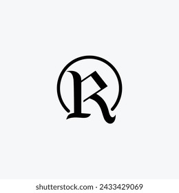 R Inside Line Circle Monogram Logo with Gray Background