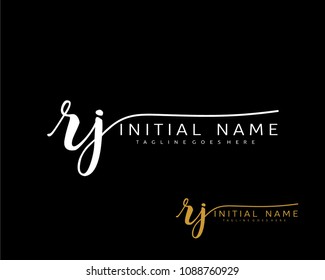 R J Initial handwriting logo vector. Hand lettering for designs.