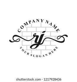 R J Initial handwriting logo vector. Hand lettering for designs.