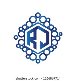 R J Initial letter hexagonal logo vector