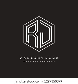 R J initial letter, modern logo design template vector