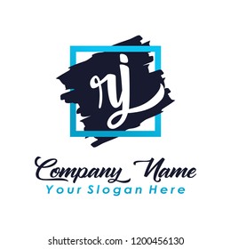 R J initial square logo template vector