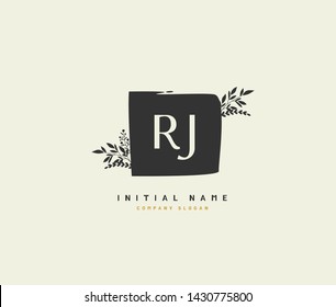 R J RJ Beauty vector initial logo, handwriting logo of initial signature, wedding, fashion, jewerly, boutique, floral and botanical with creative template for any company or business.