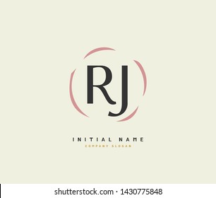 R J RJ Beauty vector initial logo, handwriting logo of initial signature, wedding, fashion, jewerly, boutique, floral and botanical with creative template for any company or business.