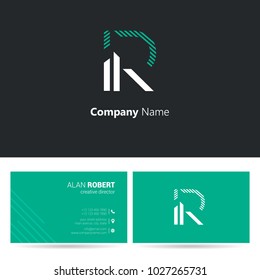 I & R joint logo stroke letters design with business card template