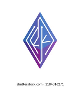 R K Initial letter block chain logo icon vector template. Looping mono line circuit letter on rhombus cube logo