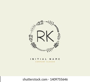 R K RK Beauty vector initial logo, handwriting logo of initial wedding, fashion, jewerly, heraldic, boutique, floral and botanical with creative template for any company or business.