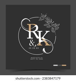 R, K, RK, Beauty vector logotipo inicial, colección de monogramas de boda, Modern Minimalista y Floral plantillas para tarjetas de invitación, Save the Date, identidad de logotipo para restaurante, boutique, café en vector