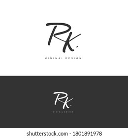R K RK Initial handwriting or handwritten logo for identity. Logo with signature and hand drawn style.