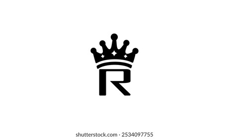 Logotipo del rey de R, letra R con la corona, silueta aislada negra