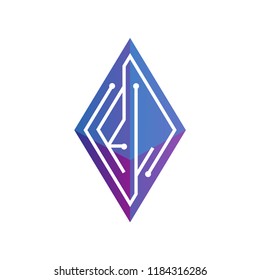 R L Initial letter block chain logo icon vector template. Looping mono line circuit letter on rhombus cube logo