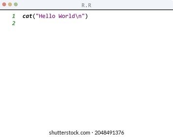 R Language Hello World Program Sample In Editor Window