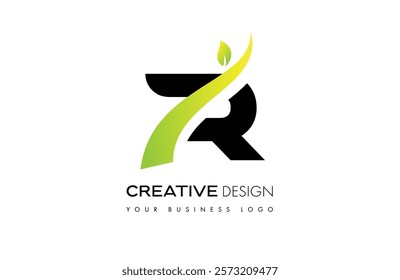 R leaf letter logo design with creative curved lines shapes Vector Illustration